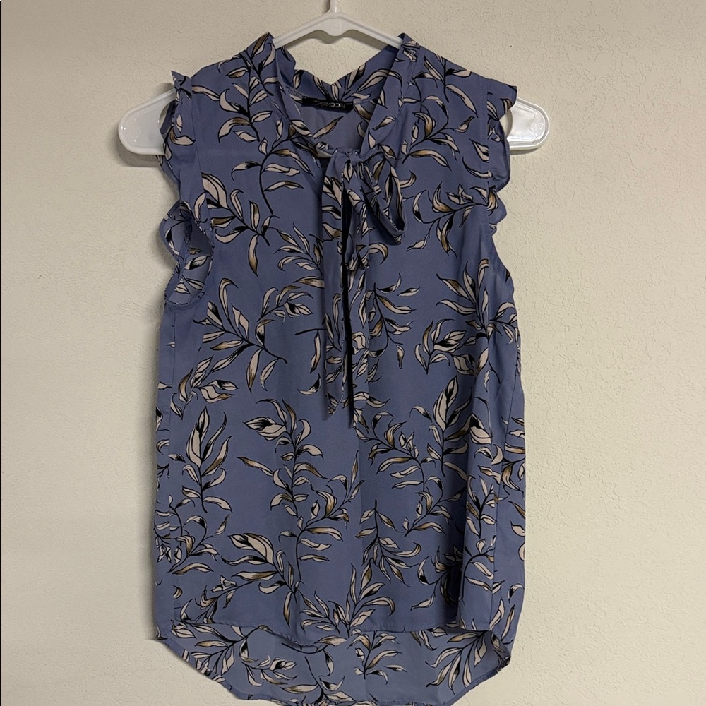 Papermoon Leaf Print Sleeveless Blouse - Blue and Cream